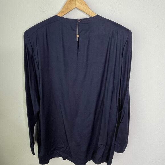 Vintage Joanie Char Navy Blue 100% Silk pleated blouse - Picture 10 of 11